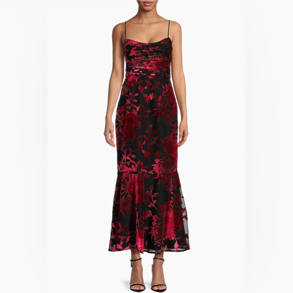 Hutch Floral Velvet Ruched Midi Dress - Picture 2 of 5